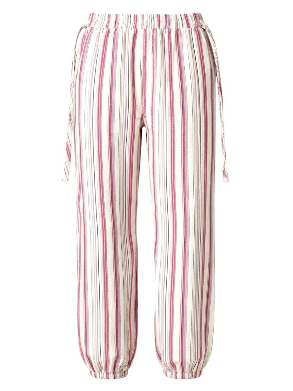 Mi Ami S Pink Striped Linen Rayon Relaxed Fit Elastic Waist Tie Pants Comfy Boho
